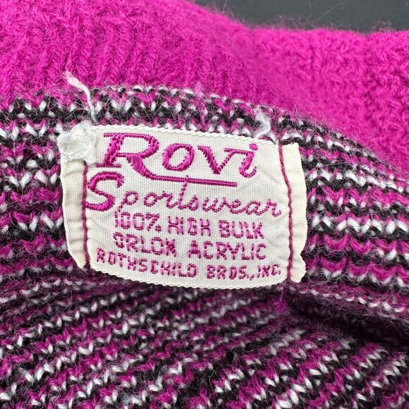 Vintage Sweater Pull Over 1960s Rovi Sportswear USA Purple Greek Key Acrylic - Picture 4 of 6